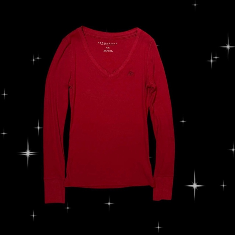 Aeropostale Deep Red Long Sleeve V-Neck Tee